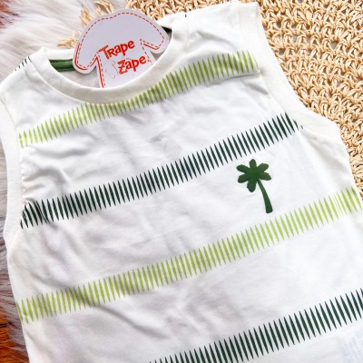 Conj. Regata Coqueiro e Bermuda em Moletinho - Verde e Off White